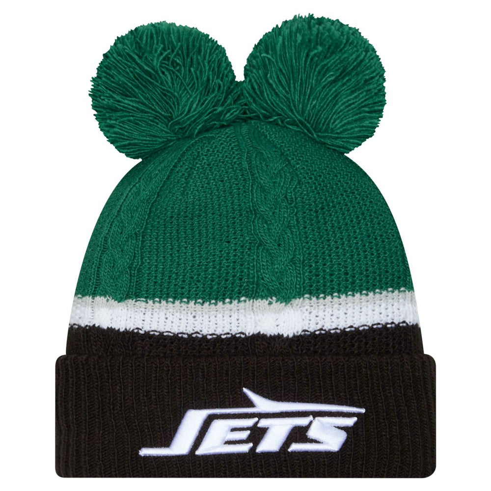 New York Jets New Era Women's Double Bubble Cuffed Knit Hat with Poms Green - NFL