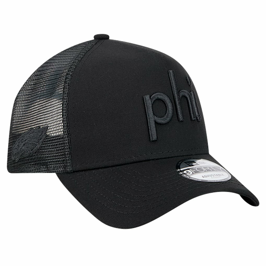 Philadelphia Eagles New Era Domain 9FORTY A-Frame Trucker Adjustable Hat Black - NFL