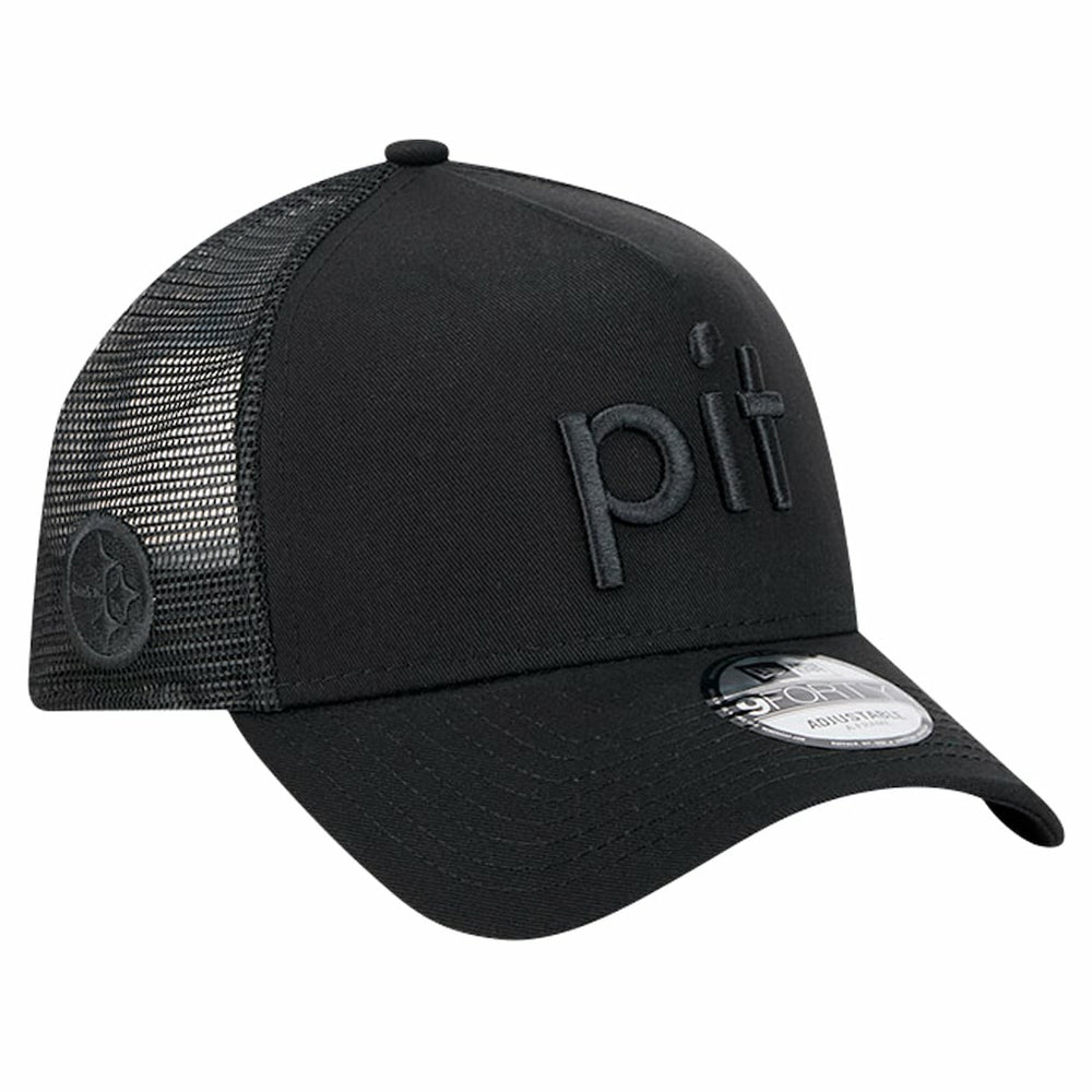 Pittsburgh Steelers New Era Domain 9FORTY A-Frame Trucker Adjustable Hat Black - NFL