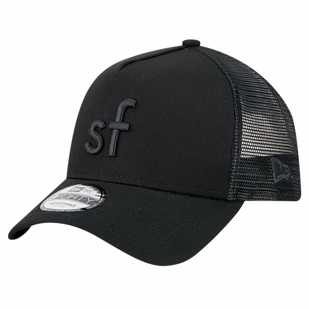 San Francisco 49ers New Era Domain 9FORTY A-Frame Trucker Adjustable Hat Black - NFL