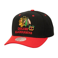 Chicago Blackhawks Mitchell & Ness All In 2.0 Pro Crown Adjustable Hat Black