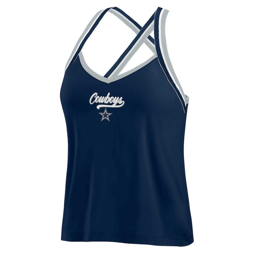 Dallas Cowboys WEAR by Erin Andrews Women's Cross Strap Tri-Blend Tank Top Navy - NFL