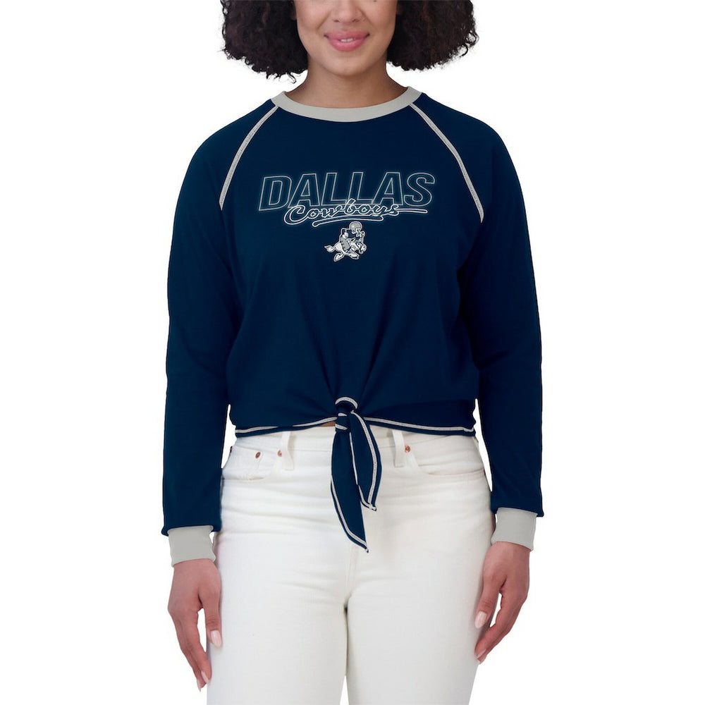 Dallas Cowboys WEAR by Erin Andrews Women's Tie-Front Long Sleeve T-Shirt Navy - NFL