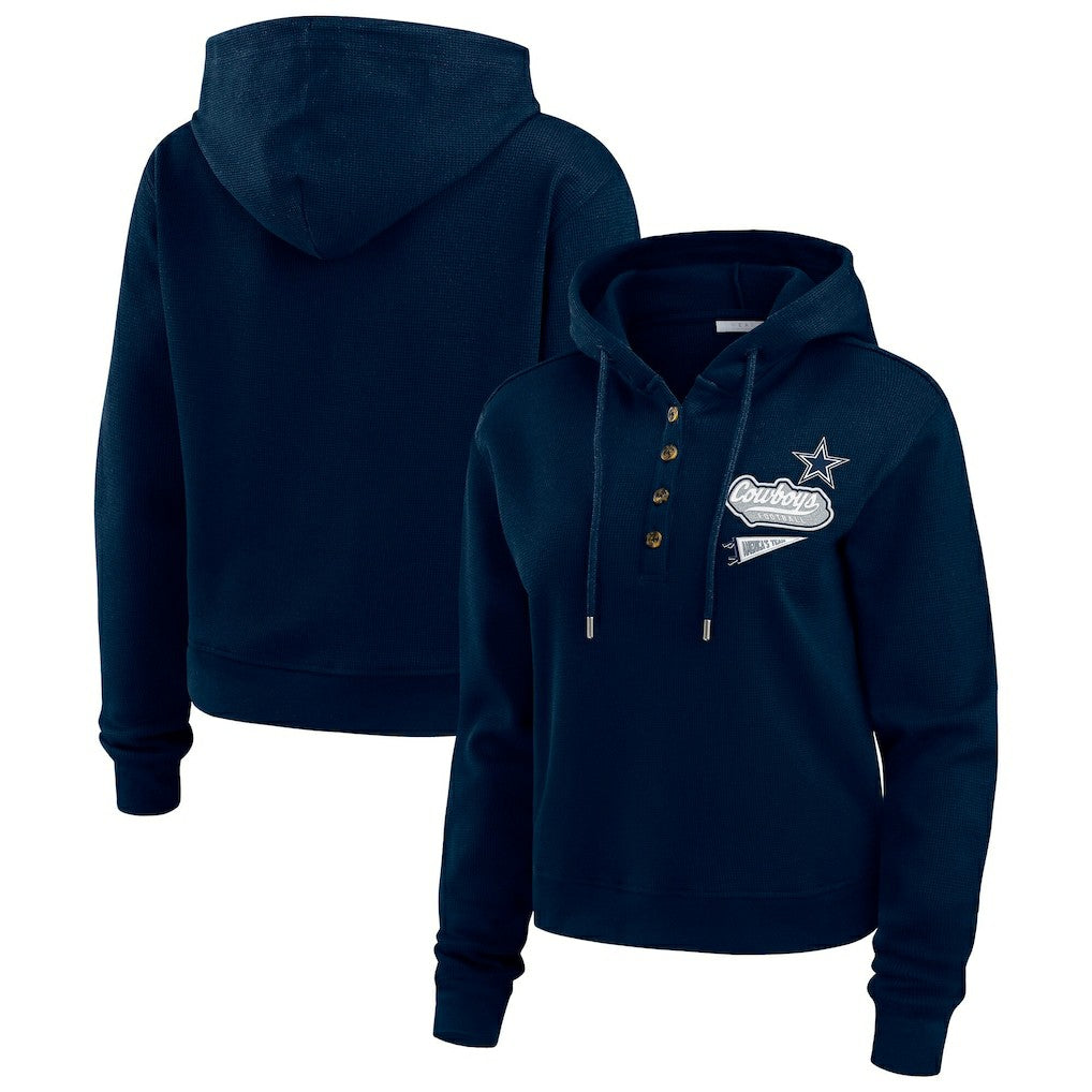 Dallas Cowboys WEAR by Erin Andrews Women's Waffle-Knit Pullover Hoodie Navy - NFL