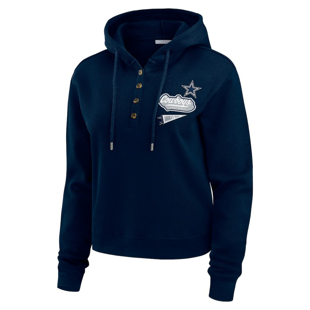 Dallas Cowboys WEAR by Erin Andrews Women's Waffle-Knit Pullover Hoodie Navy - NFL
