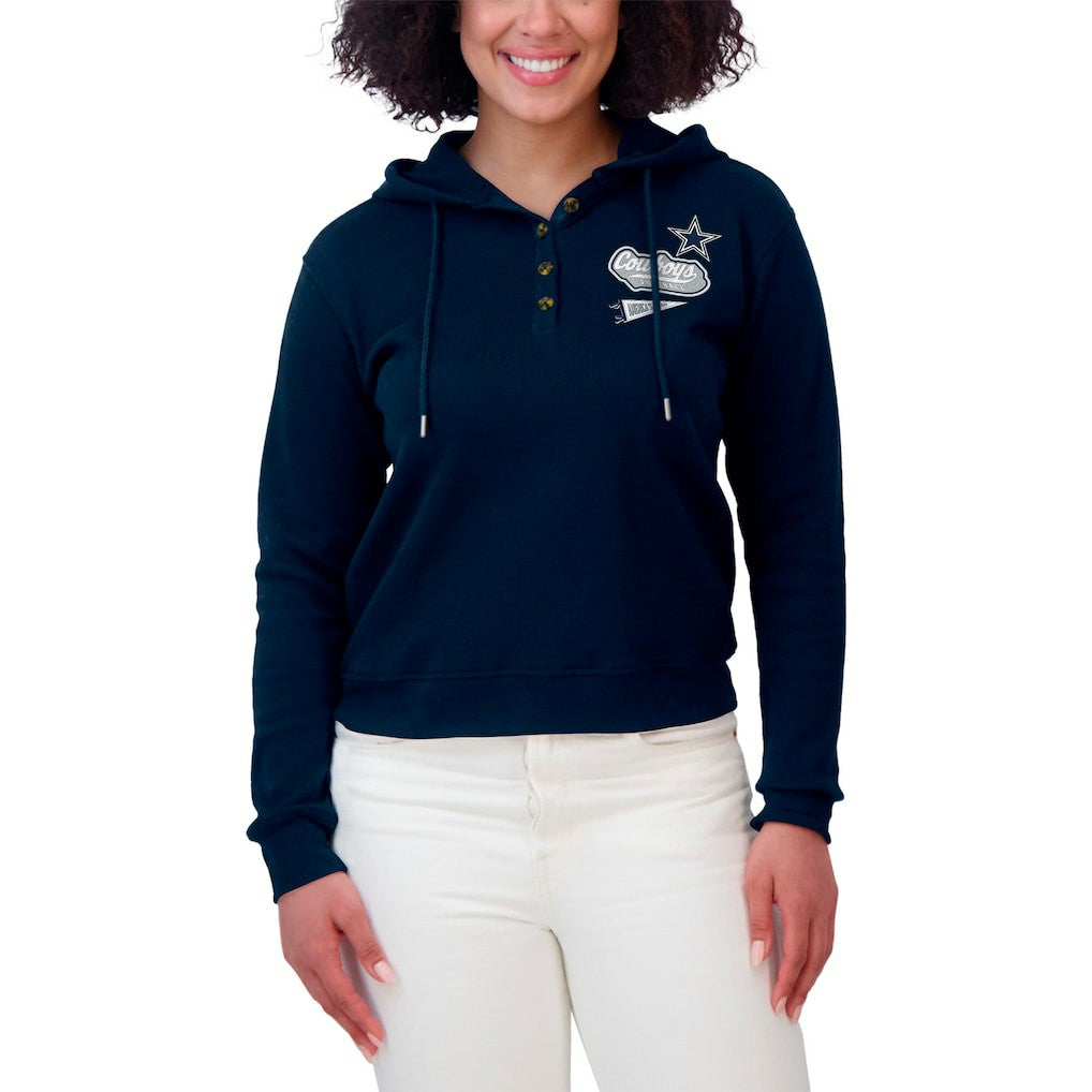 Dallas Cowboys WEAR by Erin Andrews Women's Waffle-Knit Pullover Hoodie Navy - NFL