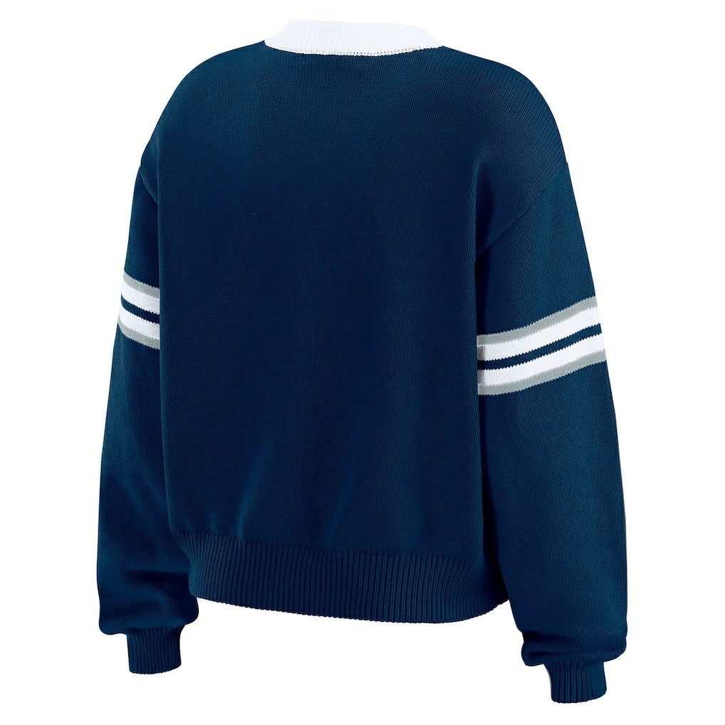 Dallas Cowboys WEAR by Erin Andrews Women's Lace-Up Sweater Navy - NFL