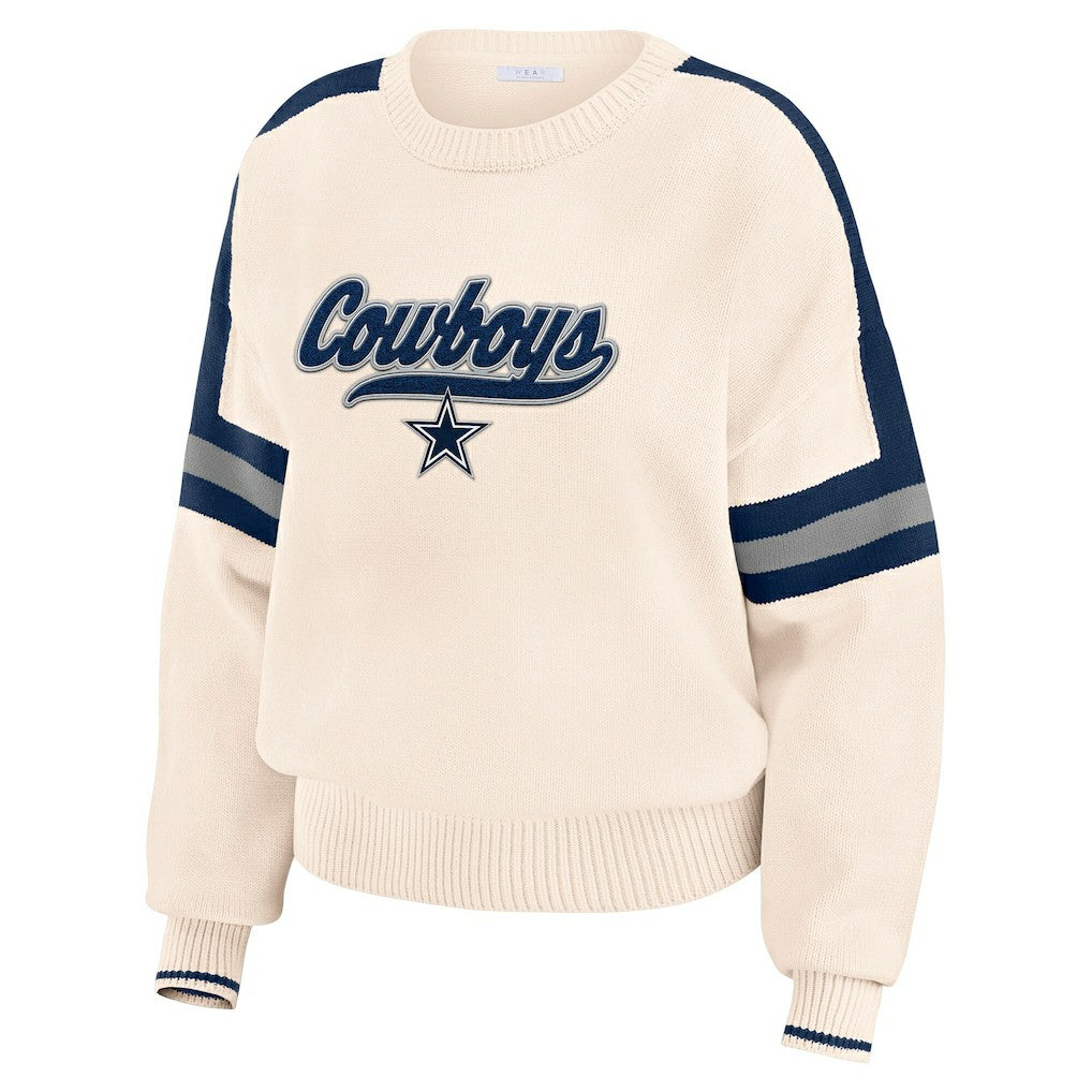Dallas Cowboys WEAR by Erin Andrews Women's Stripe Pullover Sweater Cream - NFL