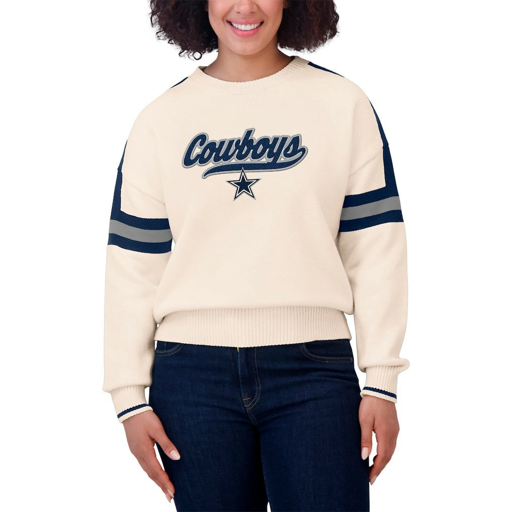 Dallas Cowboys WEAR by Erin Andrews Women's Stripe Pullover Sweater Cream - NFL