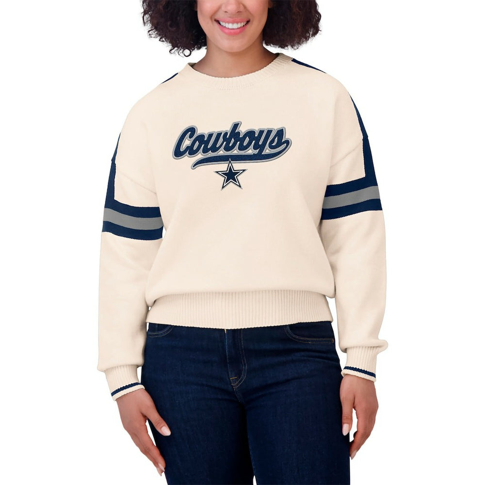 Dallas Cowboys WEAR by Erin Andrews Women's Stripe Pullover Sweater Cream - NFL