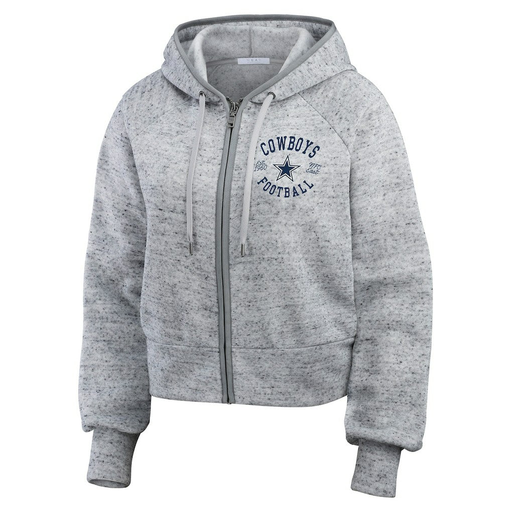 Dallas Cowboys WEAR by Erin Andrews Women's Speckled Fleece Cropped Full-Zip Hoodie Heather Gray - NFL