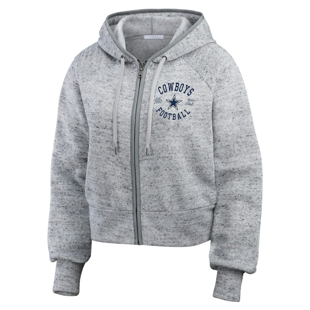 Dallas Cowboys WEAR by Erin Andrews Women's Speckled Fleece Cropped Full-Zip Hoodie Heather Gray - NFL