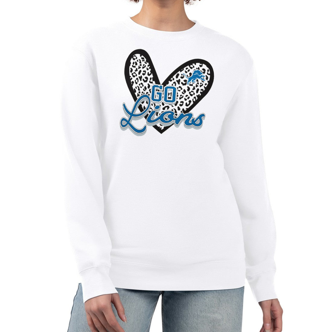 Detroit Lions G-III 4Her by Carl Banks Women's Leopard Heart Pullover Sweatshirt White - NFL
