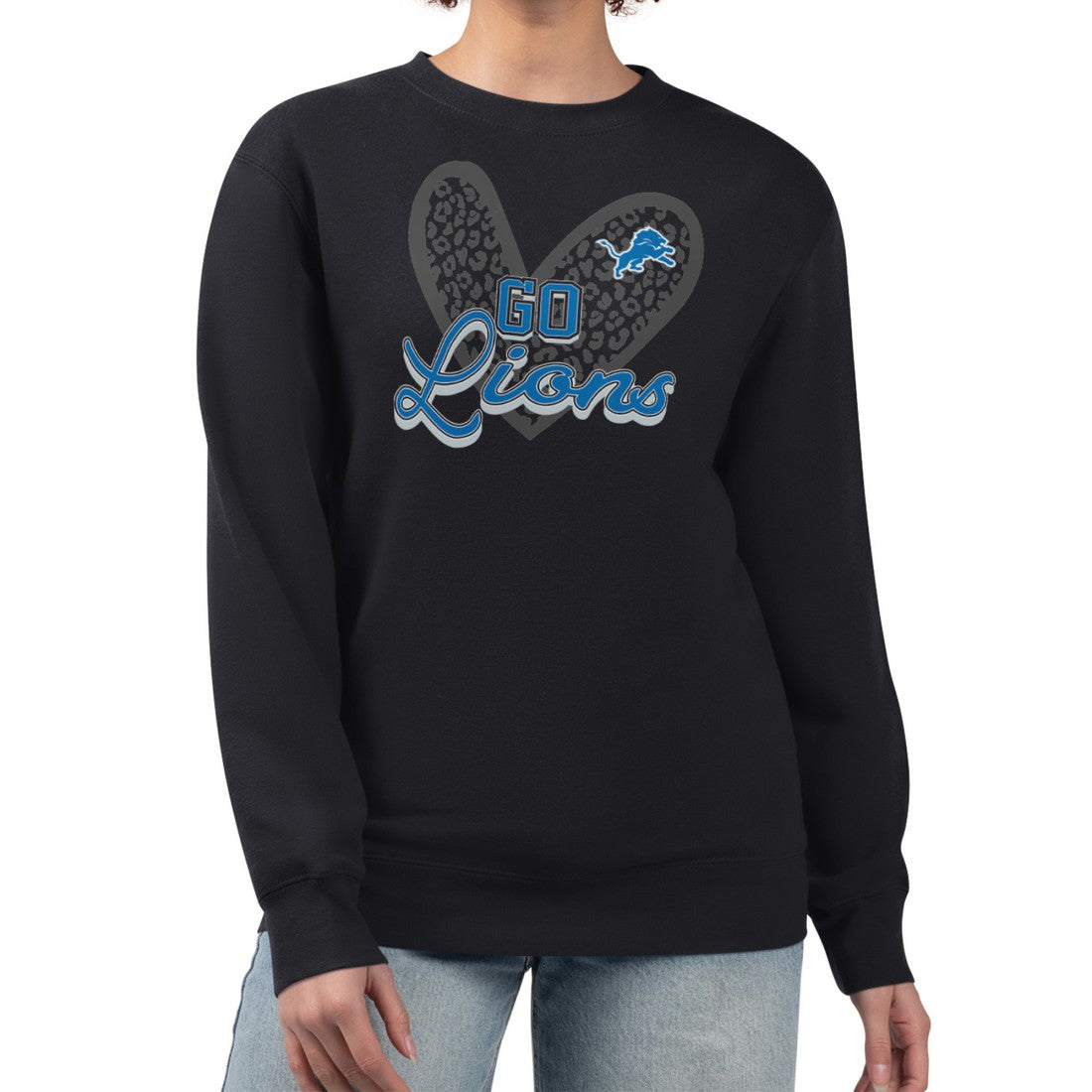 Detroit Lions G-III 4Her by Carl Banks Women's Leopard Heart Pullover Sweatshirt Black - NFL