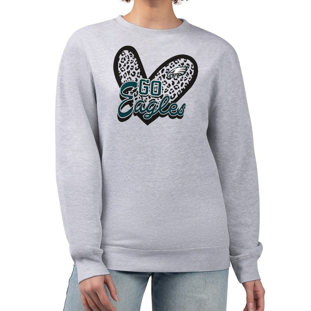 Philadelphia Eagles G-III 4Her by Carl Banks Women's Leopard Heart Pullover Sweatshirt Heather Gray - NFL