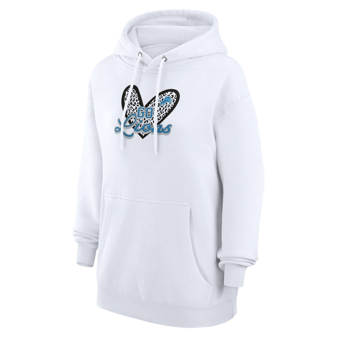 Detroit Lions G-III 4Her by Carl Banks Women's Animal Print Heart Team Graphic Fleece Tri-Blend Pullover Hoodie White - NFL