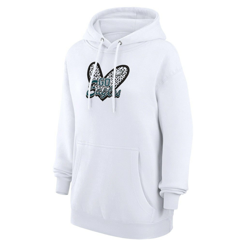Philadelphia Eagles G-III 4Her by Carl Banks Women's Animal Print Heart Team Graphic Fleece Tri-Blend Pullover Hoodie White - NFL