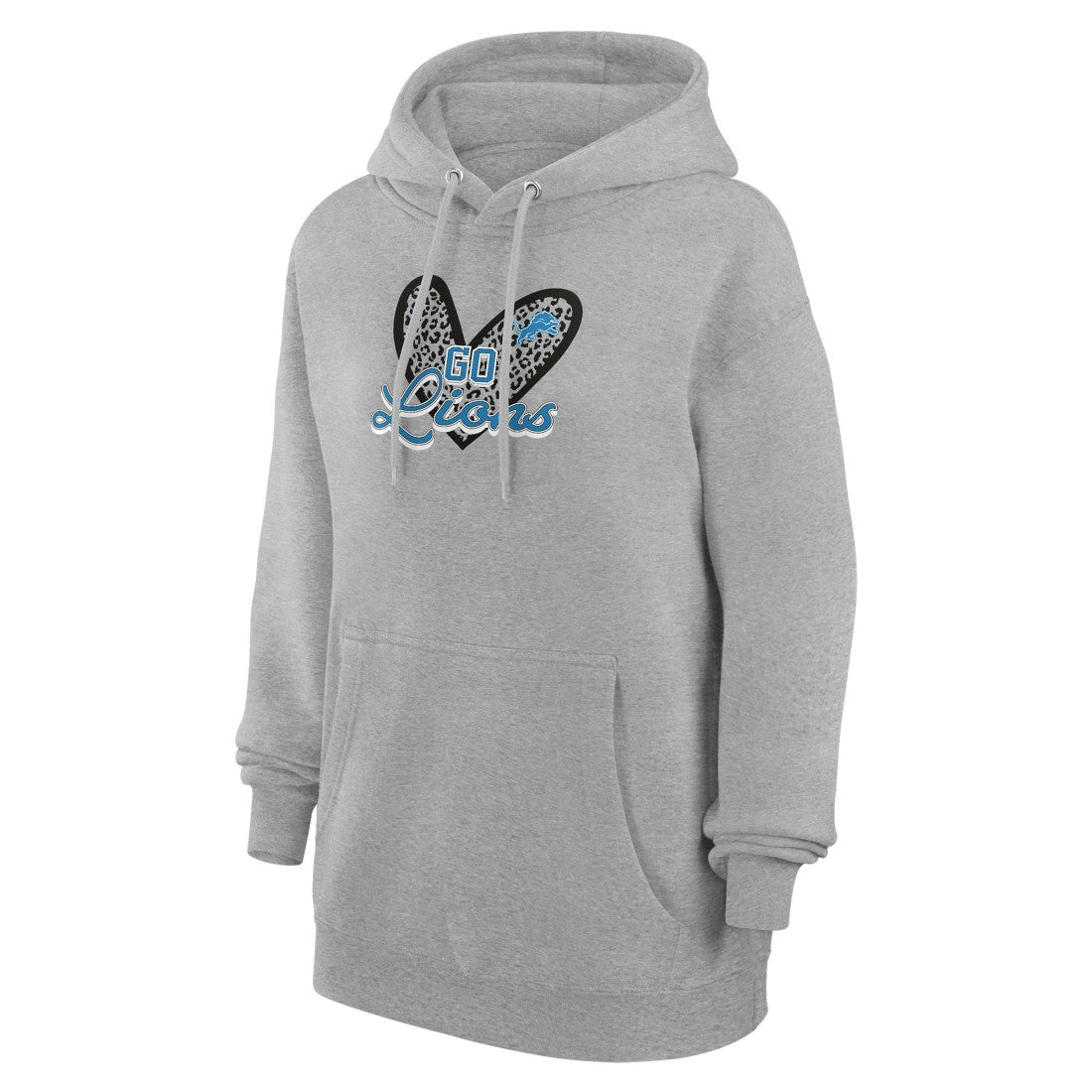 Detroit Lions G-III 4Her by Carl Banks Women's Animal Print Heart Team Graphic Fleece Tri-Blend Pullover Hoodie Heather Gray - NFL