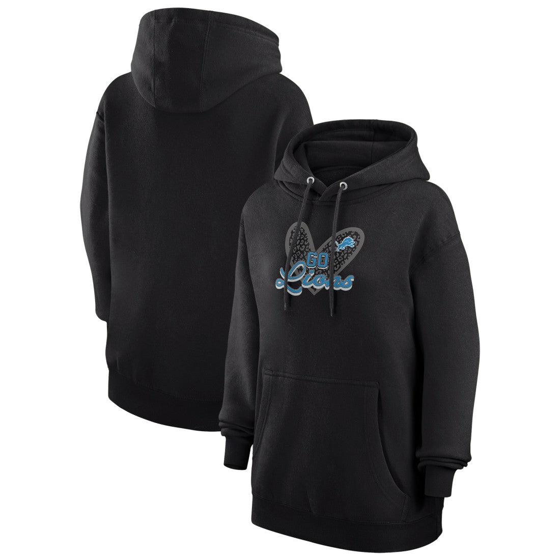 Detroit Lions G-III 4Her by Carl Banks Women's Animal Print Heart Team Graphic Fleece Tri-Blend Pullover Hoodie Black - NFL