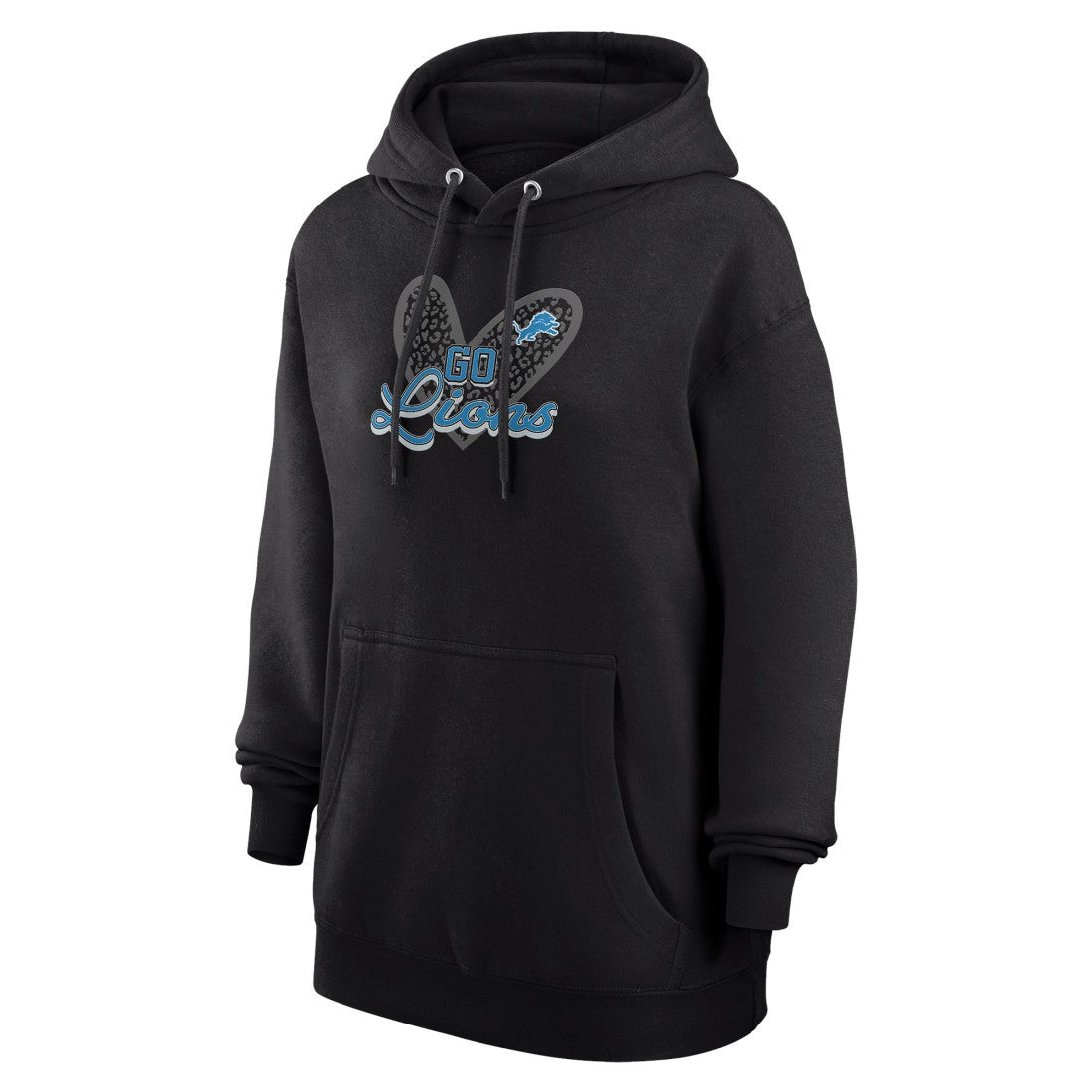 Detroit Lions G-III 4Her by Carl Banks Women's Animal Print Heart Team Graphic Fleece Tri-Blend Pullover Hoodie Black - NFL