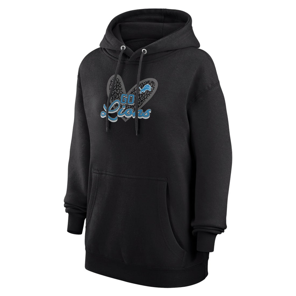 Detroit Lions G-III 4Her by Carl Banks Women's Animal Print Heart Team Graphic Fleece Tri-Blend Pullover Hoodie Black - NFL