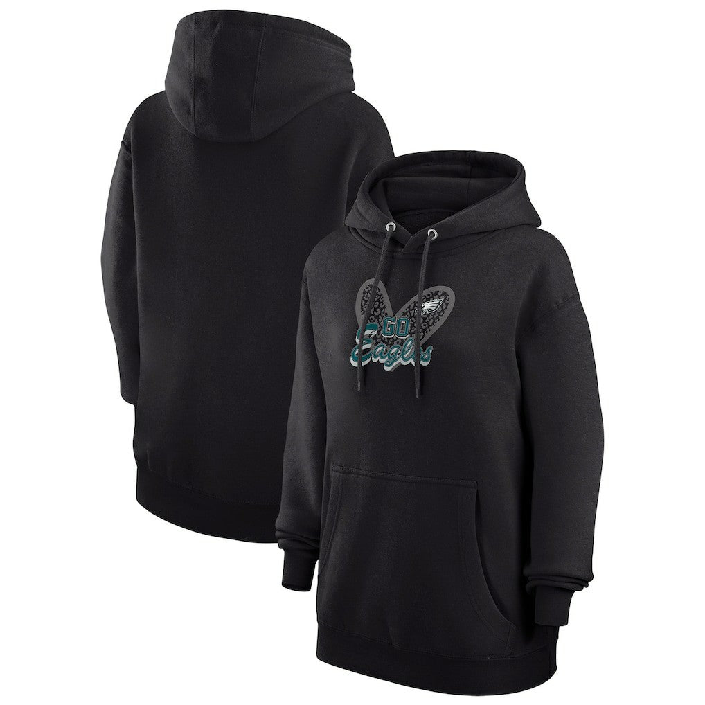 Philadelphia Eagles G-III 4Her by Carl Banks Women's Animal Print Heart Team Graphic Fleece Tri-Blend Pullover Hoodie Black - NFL