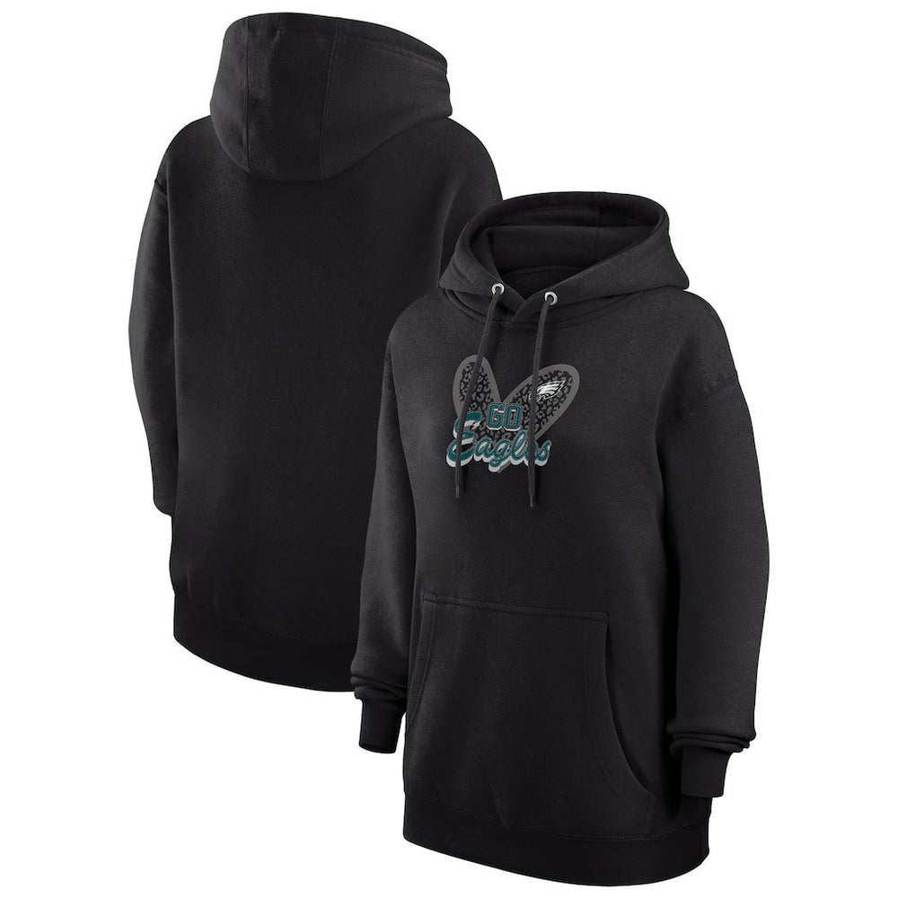 Philadelphia Eagles G-III 4Her by Carl Banks Women's Animal Print Heart Team Graphic Fleece Tri-Blend Pullover Hoodie Black - NFL
