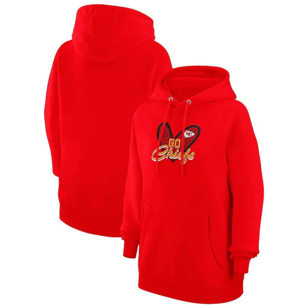 Kansas City Chiefs G-III 4Her by Carl Banks Women's Animal Print Heart Team Graphic Fleece Tri-Blend Pullover Hoodie Red - NFL