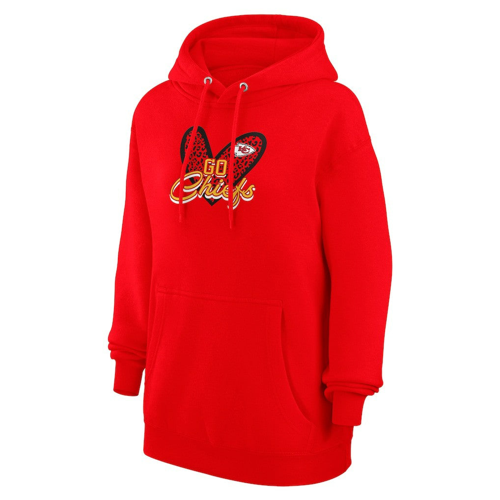 Kansas City Chiefs G-III 4Her by Carl Banks Women's Animal Print Heart Team Graphic Fleece Tri-Blend Pullover Hoodie Red - NFL