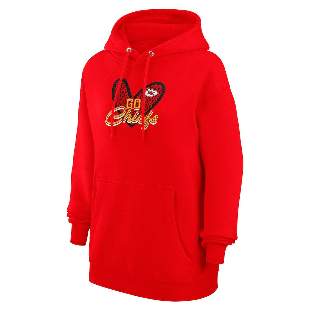 Kansas City Chiefs G-III 4Her by Carl Banks Women's Animal Print Heart Team Graphic Fleece Tri-Blend Pullover Hoodie Red - NFL