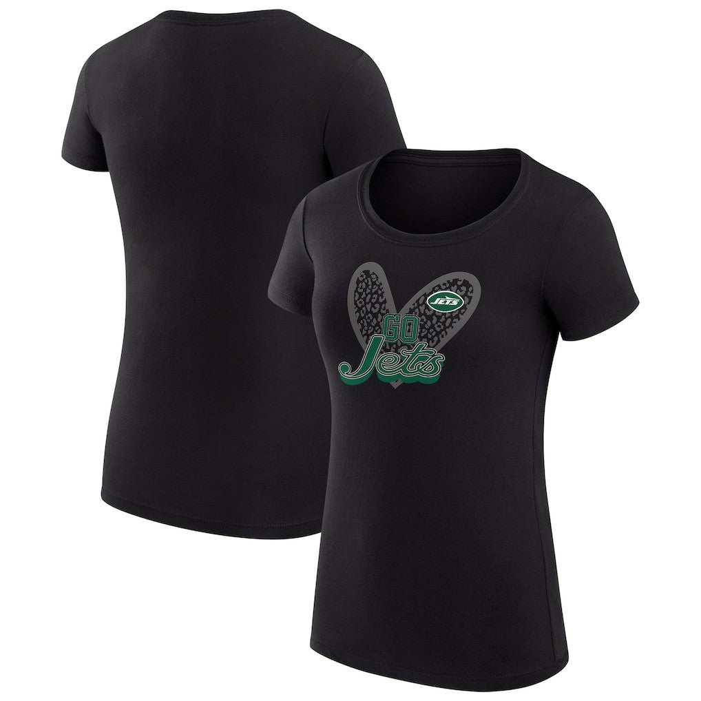 New York Jets G-III 4Her by Carl Banks Women's Super-Slim Fit Lightweight Animal Print Heart T-Shirt Black - NFL