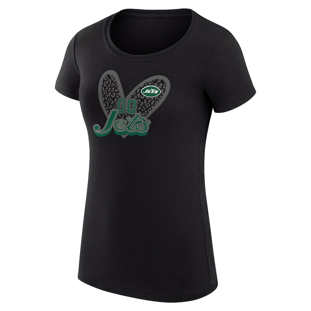 New York Jets G-III 4Her by Carl Banks Women's Super-Slim Fit Lightweight Animal Print Heart T-Shirt Black - NFL