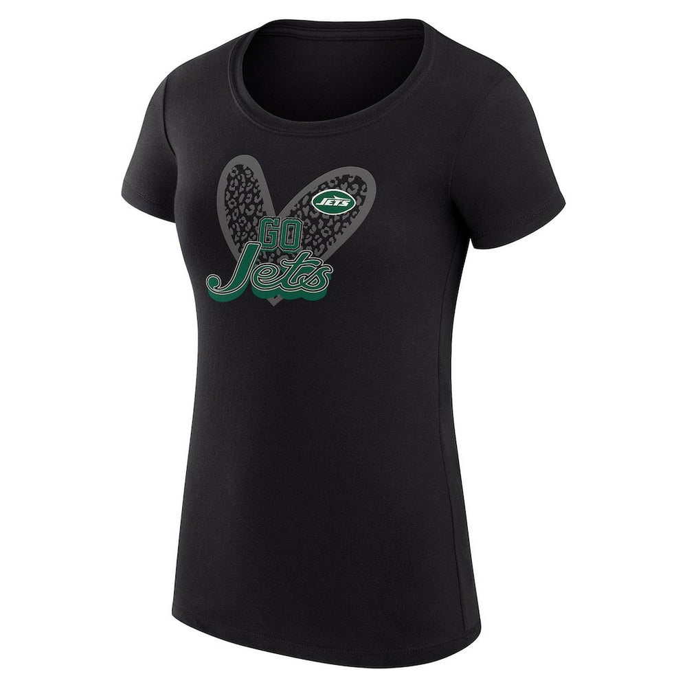 New York Jets G-III 4Her by Carl Banks Women's Super-Slim Fit Lightweight Animal Print Heart T-Shirt Black - NFL