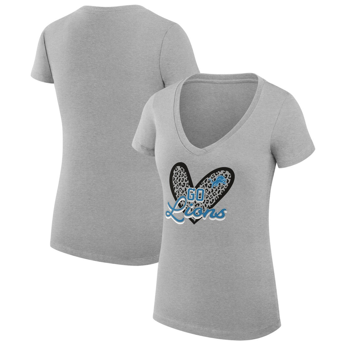 Detroit Lions G-III 4Her by Carl Banks Women's Super-Slim Fit Lightweight Leopard Heart V-Neck T-Shirt Heather Gray - NFL