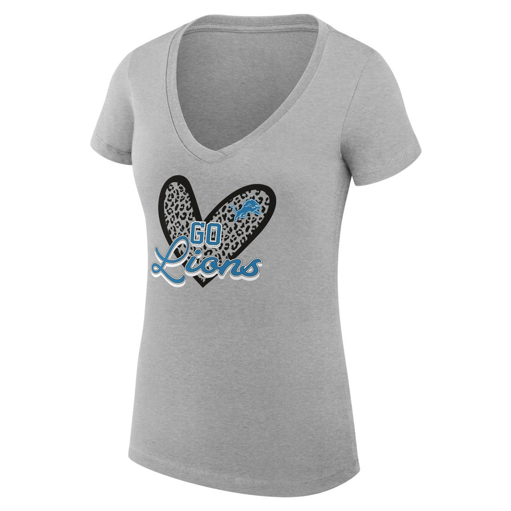 Detroit Lions G-III 4Her by Carl Banks Women's Super-Slim Fit Lightweight Leopard Heart V-Neck T-Shirt Heather Gray - NFL