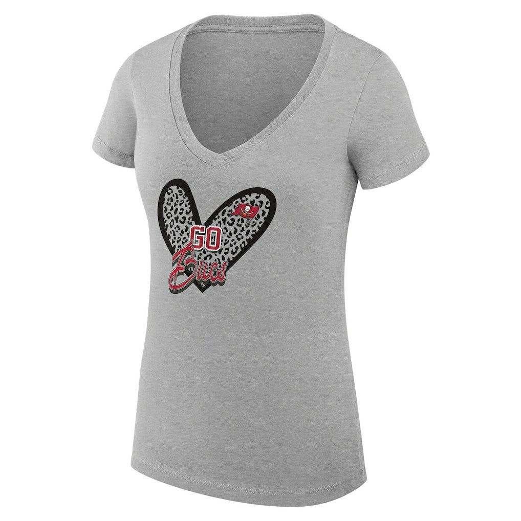 Tampa Bay Buccaneers G-III 4Her by Carl Banks Women's Super-Slim Fit Lightweight Leopard Heart V-Neck T-Shirt Heather Gray - NFL