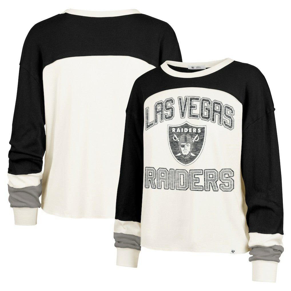 Las Vegas Raiders '47 Women's Double Header Curve Raglan Long Sleeve Crop Top Cream - 47 brand