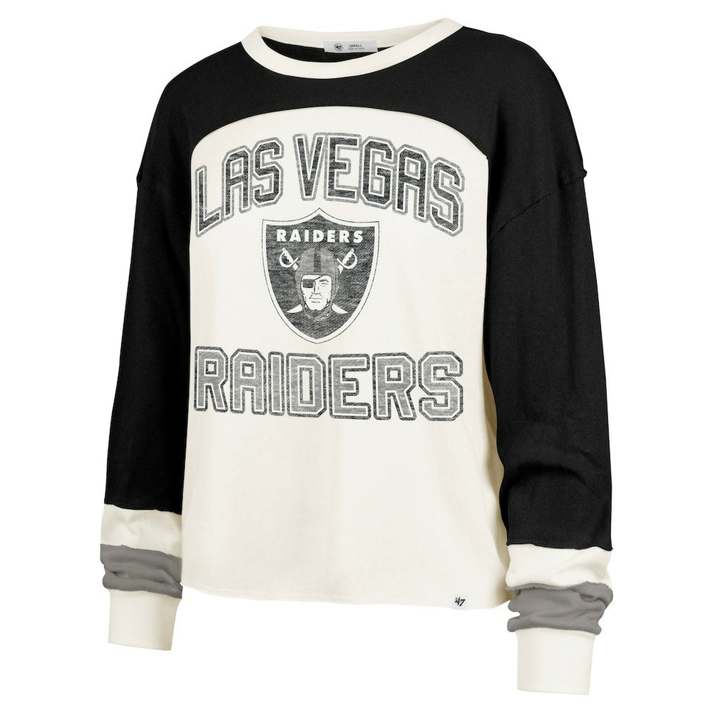 Las Vegas Raiders '47 Women's Double Header Curve Raglan Long Sleeve Crop Top Cream - 47 brand