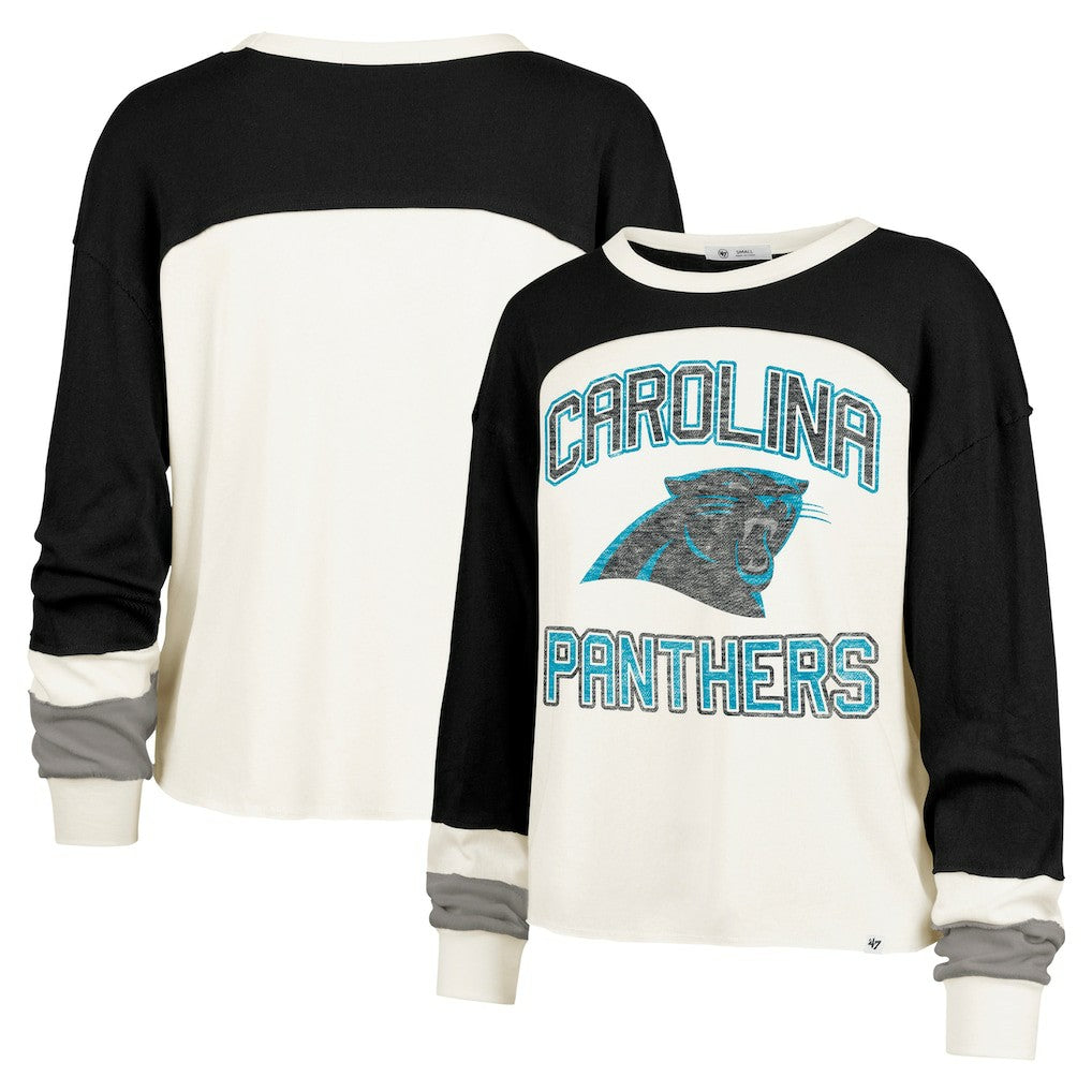 Carolina Panthers '47 Women's Double Header Curve Raglan Long Sleeve Crop Top Cream - 47 brand