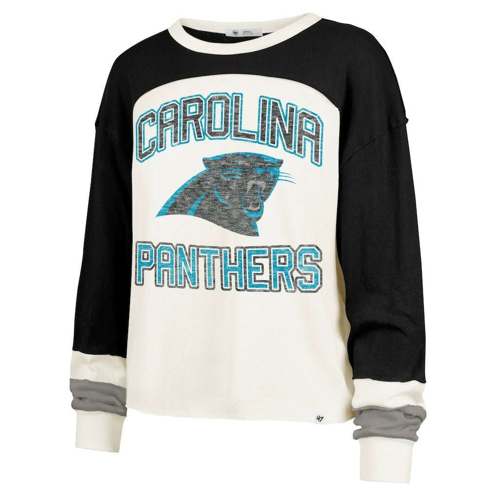 Carolina Panthers '47 Women's Double Header Curve Raglan Long Sleeve Crop Top Cream - 47 brand