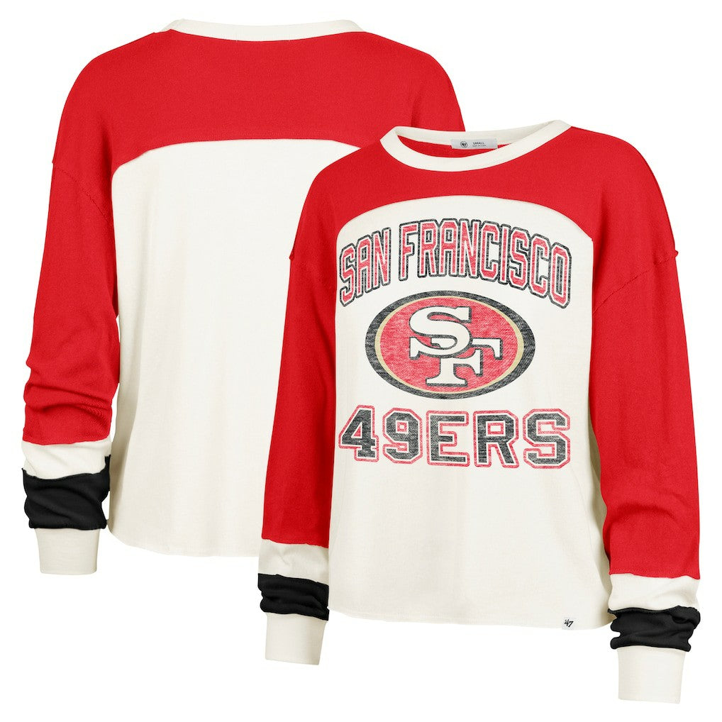 San Francisco 49ers '47 Women's Double Header Curve Raglan Long Sleeve Crop Top Cream - 47 brand
