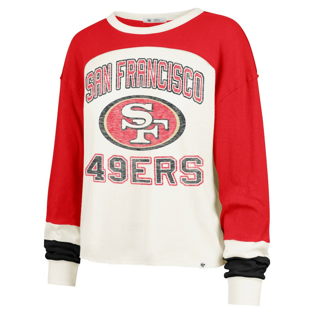 San Francisco 49ers '47 Women's Double Header Curve Raglan Long Sleeve Crop Top Cream - 47 brand