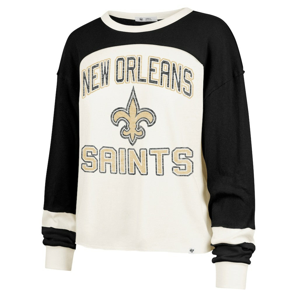 New Orleans Saints '47 Women's Double Header Curve Raglan Long Sleeve Crop Top Cream - 47 brand