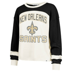 New Orleans Saints '47 Women's Double Header Curve Raglan Long Sleeve Crop Top Cream - 47 brand