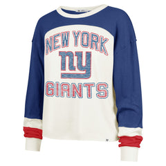 New York Giants '47 Women's Double Header Curve Raglan Long Sleeve Crop Top Cream - 47 brand