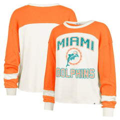Miami Dolphins '47 Women's Double Header Curve Raglan Long Sleeve Crop Top Cream - 47 brand