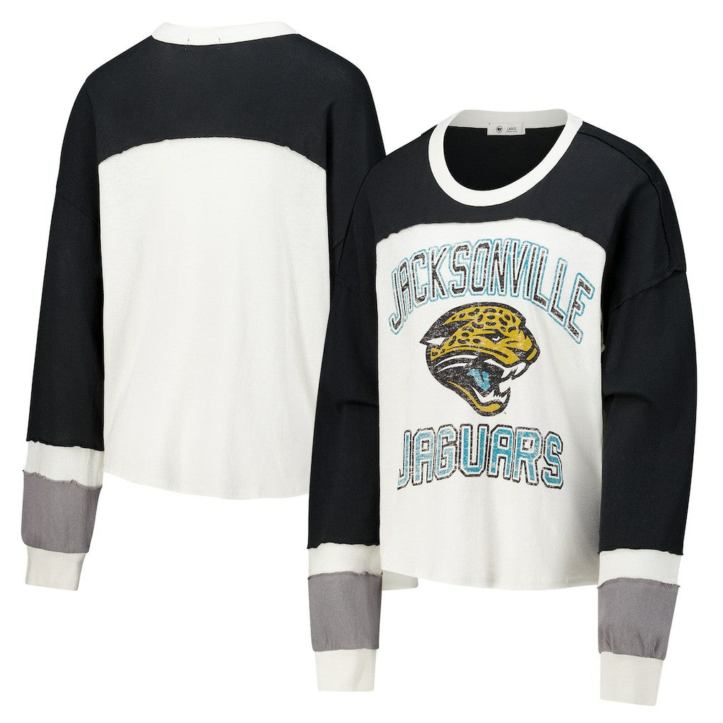 Jacksonville Jaguars '47 Women's Double Header Curve Raglan Long Sleeve Crop Top Cream - 47 brand