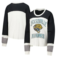 Jacksonville Jaguars '47 Women's Double Header Curve Raglan Long Sleeve Crop Top Cream - 47 brand