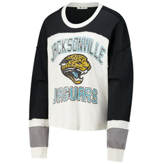Jacksonville Jaguars '47 Women's Double Header Curve Raglan Long Sleeve Crop Top Cream - 47 brand