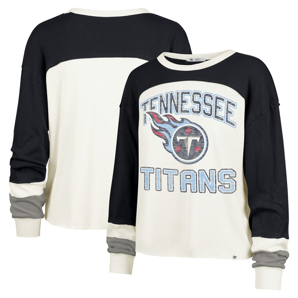 Tennessee Titans '47 Women's Double Header Curve Raglan Long Sleeve Crop Top Cream - 47 brand